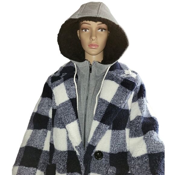 Steve Madden Navy & White Plaid Buffalo women's jacket - Picture 3 of 16